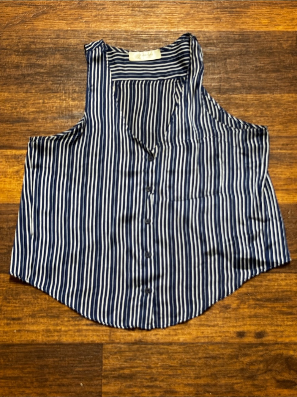 Sleeveless Navy and White Striped Button-Front Crop Top